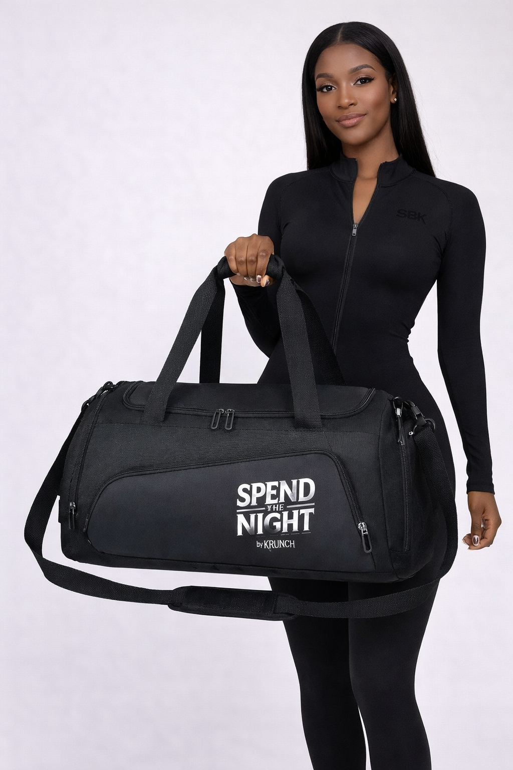“Spend the Night” Duffle Bag with Shoe Compartment in Black