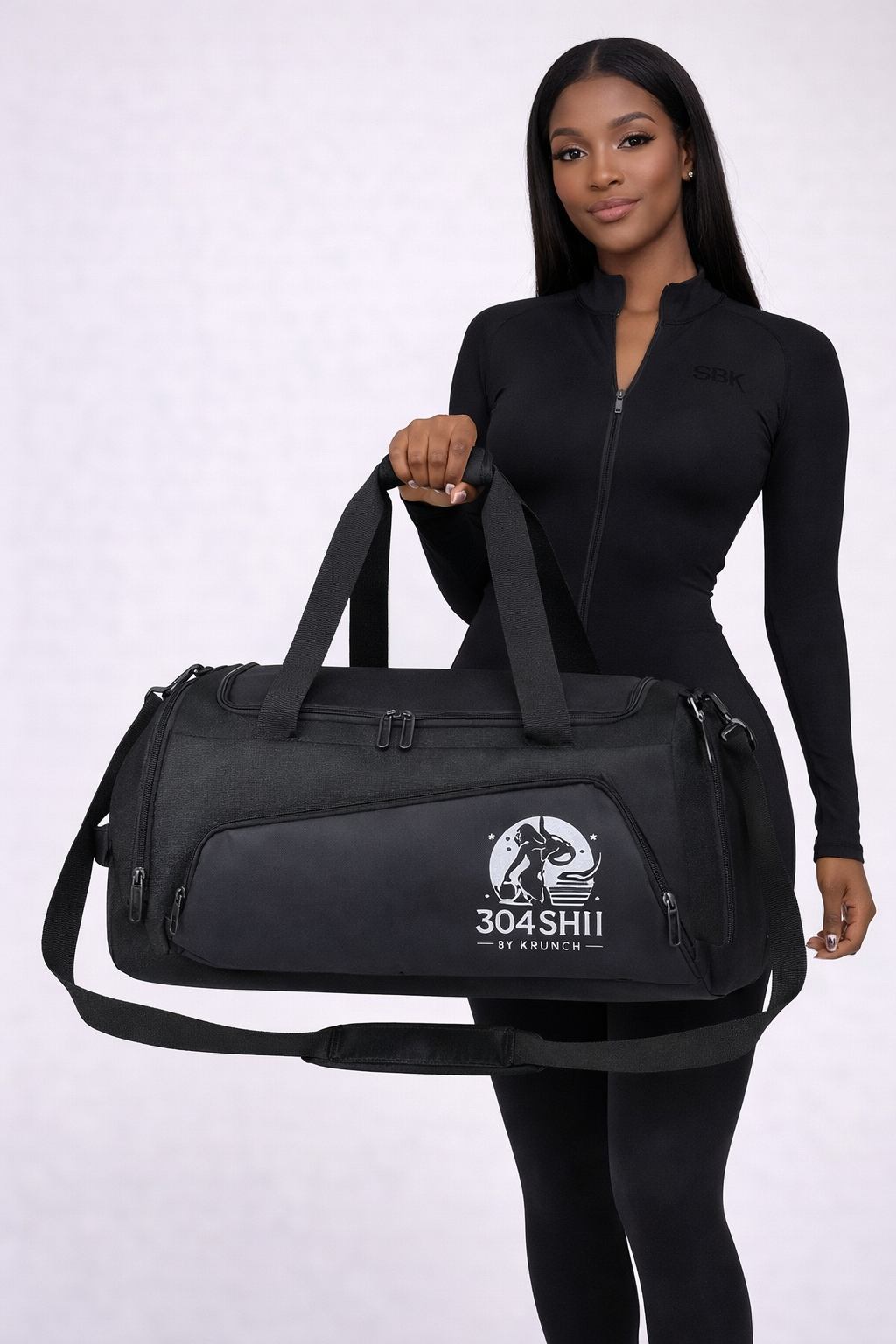“304 Shii” Duffle Bag with Shoe Compartment in Black