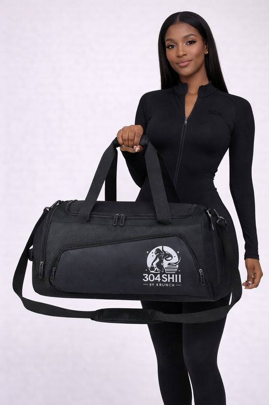 “304 Shii” Duffle Bag with Shoe Compartment in Black